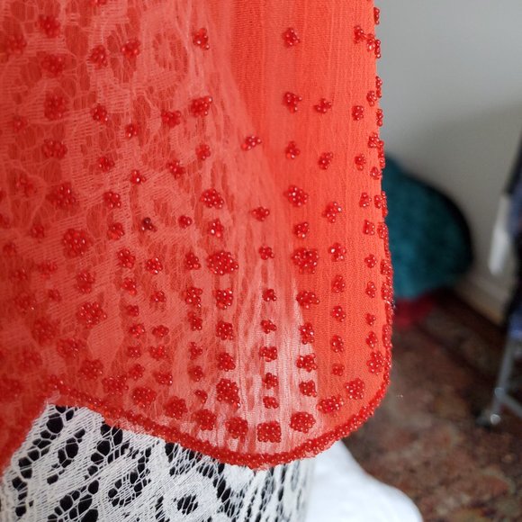Beaded Sheer Orange Tank Top - Picture 3 of 7
